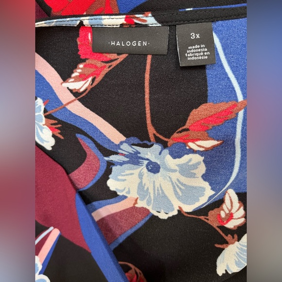 Halogen long sleeve colorful flower dress with smock waist - Picture 5 of 6